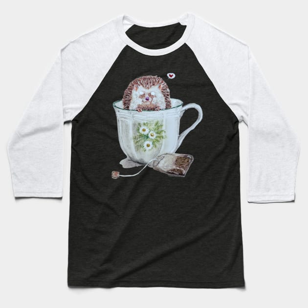 Hedgie Tea Baseball T-Shirt by Animal Surrealism